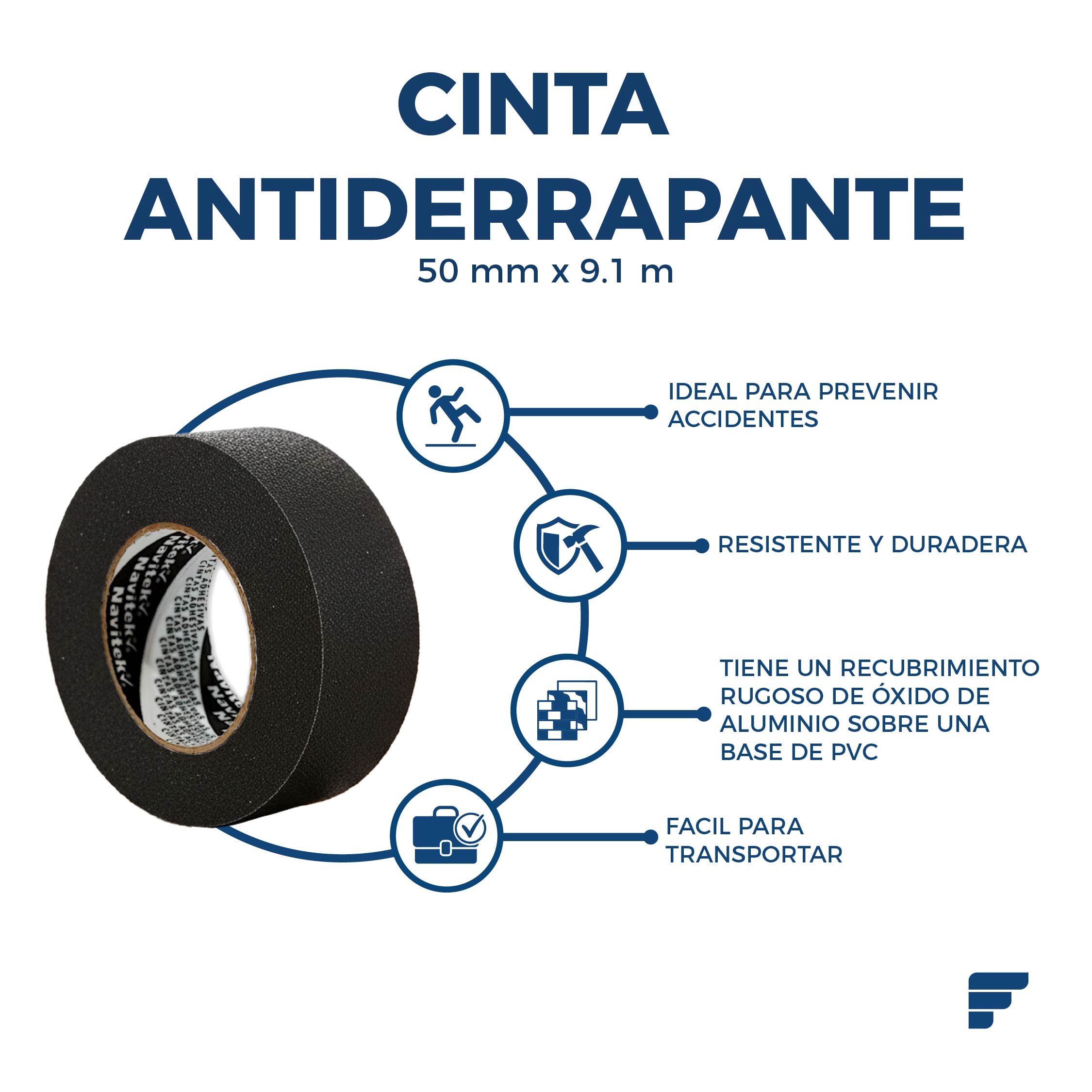 Cinta Antiderrapante Negro_3 Cinta Antiderrapante Navitek Negro 50mm x 9.1m - Imagen 1